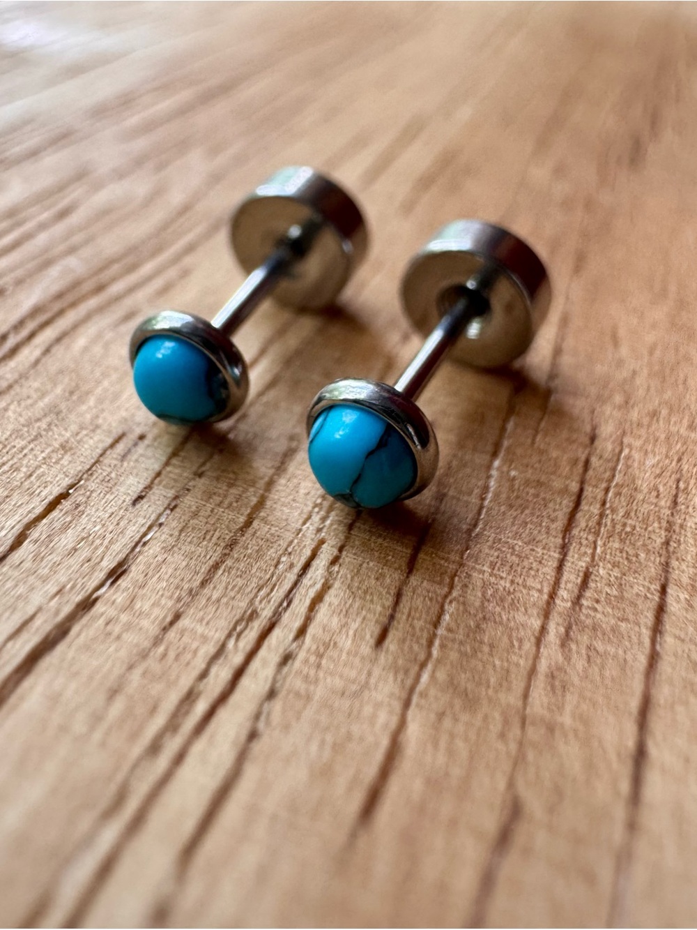 Stainless Steel Turquoise Stud Earrings - Blue